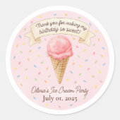 Sweet Ice Cream Party Thank You Sticker | Pink  (Vorderseite)