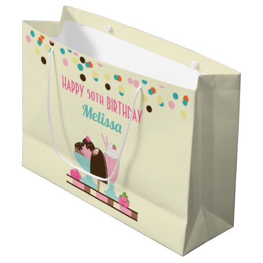 Sweet Ice Cream Sundae & Strawberry Float Große Geschenktüte (Vorderseite Schrägansicht)