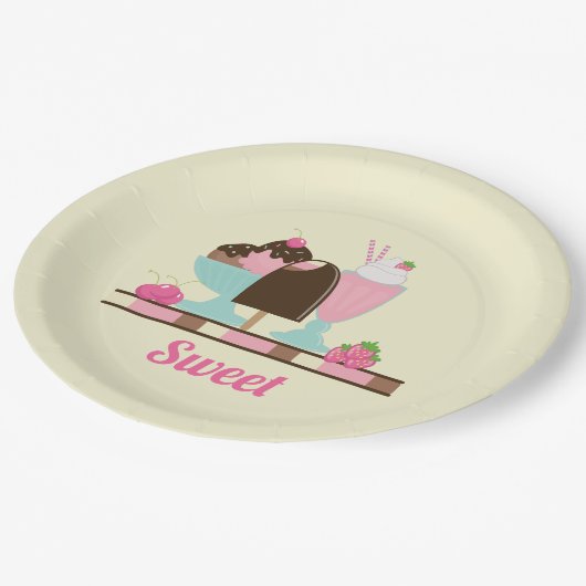 Sweet Ice Cream Sundae & Strawberry Float Pappteller (Schrägansicht)