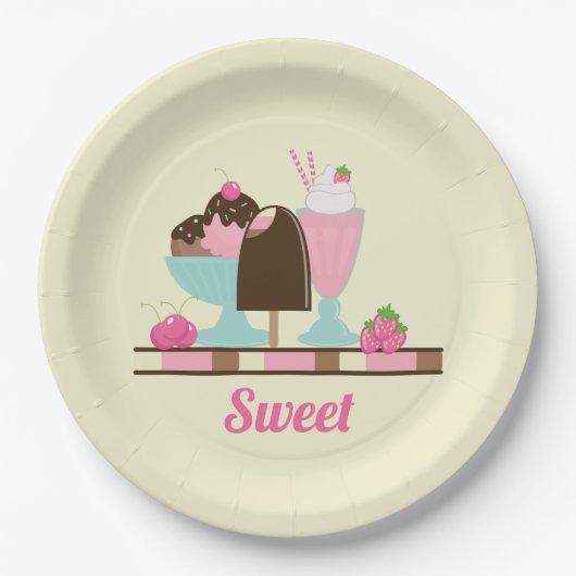 Sweet Ice Cream Sundae & Strawberry Float Pappteller (Vorderseite)