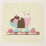 Sweet Ice Cream Sundae & Strawberry Float Schal<br><div class="desc">Viereckiger Schal mit einem Thema aus süßem Eis. Illustriert mit einer Schokoladeneis-Bar,  3-Scoop-Sonnenschirmen mit Kirsche oben und Erdbeerfloat mit getauchten Cremetollops. Kleine Erdbeeren und Kirschen. Gelbe Hintergrundfarbe.</div>