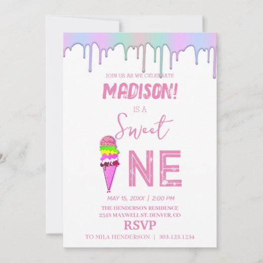 Sweet Ice Creme Regenbogenfarben, Einladung (Vorderseite)