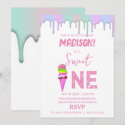 Sweet Ice Creme Regenbogenfarben, Einladung (Vorne/Hinten)