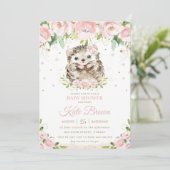 Sweet Igel Blush Pink Blues Bloral Gold Baby Dusch Einladung (Stehend Vorderseite)