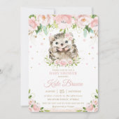 Sweet Igel Blush Pink Blues Bloral Gold Baby Dusch Einladung (Vorderseite)