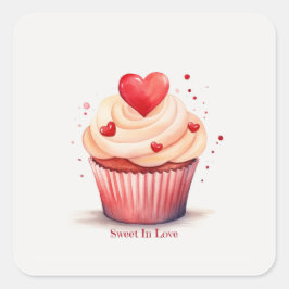 Sweet in Liebe Cupcake Valentine Tageskarte Quadratischer Aufkleber