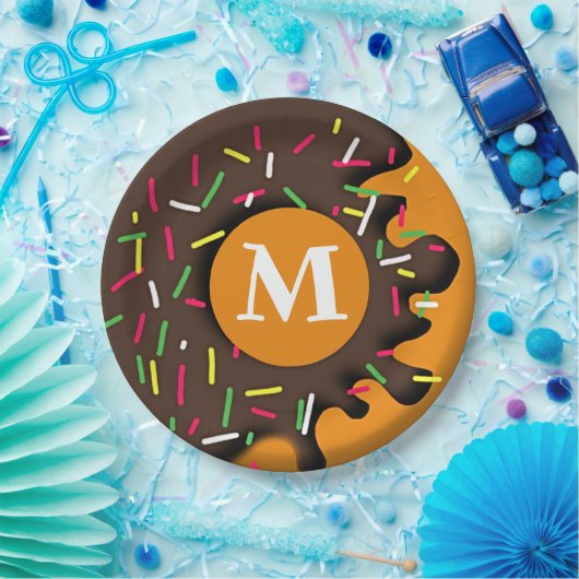 Sweet Indulgence - Personalisiertes Donut Monogram Pappteller (Party)