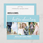 Sweet Introduction Wedding Announcement - Blue Ankündigungspostkarte (Vorne/Hinten)