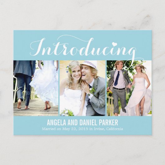 Sweet Introduction Wedding Announcement - Blue Ankündigungspostkarte (Vorderseite)