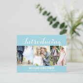 Sweet Introduction Wedding Announcement - Blue Ankündigungspostkarte (Stehend Vorderseite)