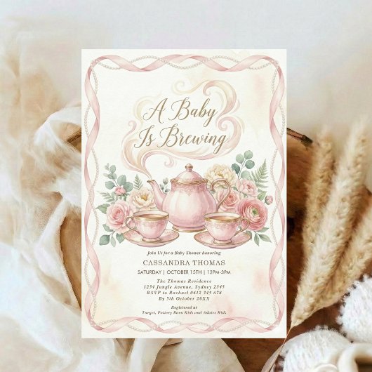 Sweet Is Brewing Blush Floral Baby Shower Tea Einladung