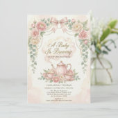 Sweet Is Brewing Blush Floral Baby Shower Tea Einladung (Stehend Vorderseite)