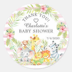 Sweet Jungle Animals Baby Dusche Vielen Dank für I Runder Aufkleber