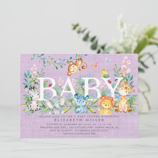 Sweet Jungle Animals Kinderdusche Einladung (Stehend Vorderseite)