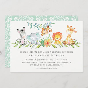 Sweet Jungle Animals Neutral Baby Shower Einladung
