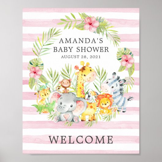 Sweet Jungle Animals Welcome Baby Shower Poster (Vorne)