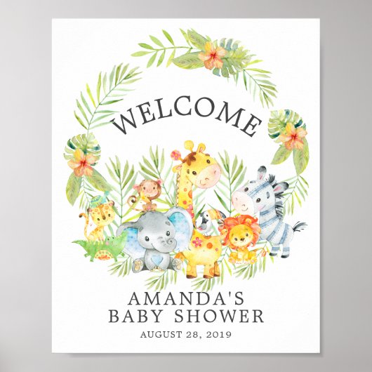 Sweet Jungle Animals Welcome Baby Shower Poster (Vorne)