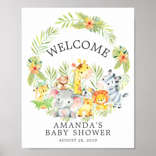 Sweet Jungle Animals Welcome Baby Shower Poster (Vorne)