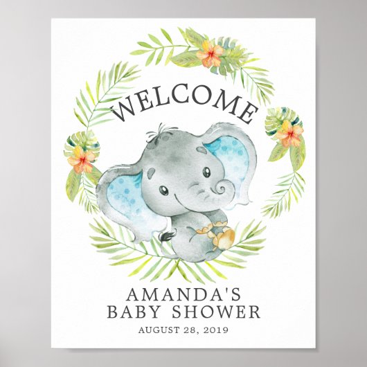 Sweet Jungle Elephant Welcome Baby Shower Poster (Vorne)
