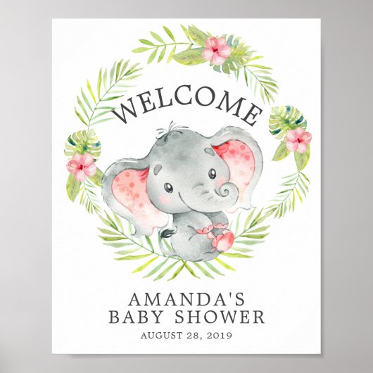 Sweet Jungle Elephant Welcome Baby Shower Poster (Vorne)