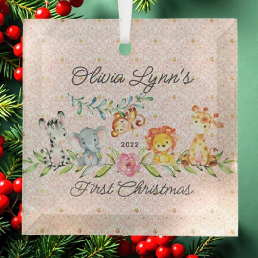 Sweet Jungle Foto Baby's First Christmas Ornament Aus Glas