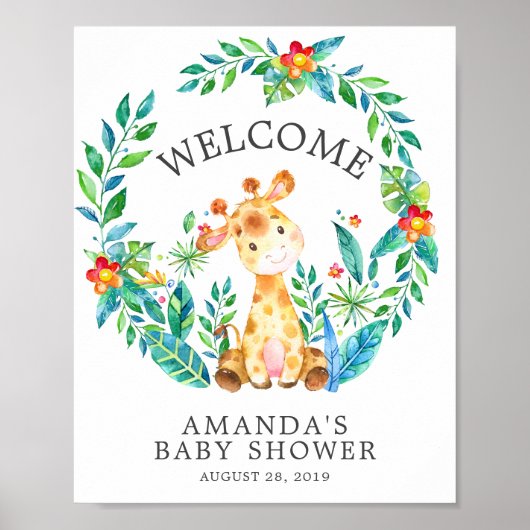 Sweet Jungle Giraffe Welcome Baby Shower Poster (Vorne)