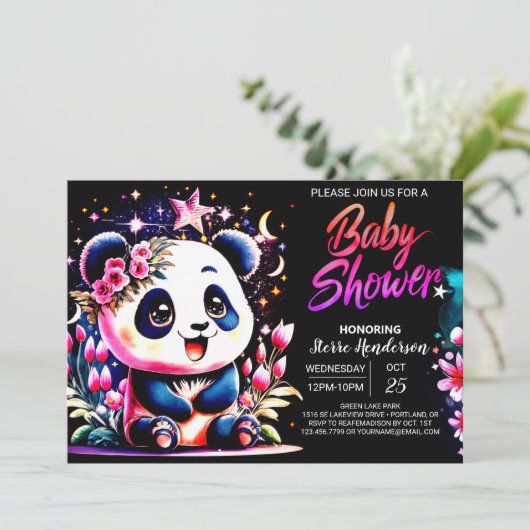 Sweet Jungle Panda Dreamland Girl Babydusche Einladung (Stehend Vorderseite)