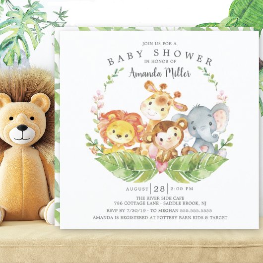 Sweet Jungle Safari Animals Baby Dusche Einladung