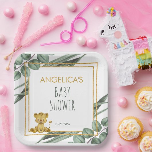 Sweet Jungle Safari Lion Gold Baby Dusche Pappteller (Party)