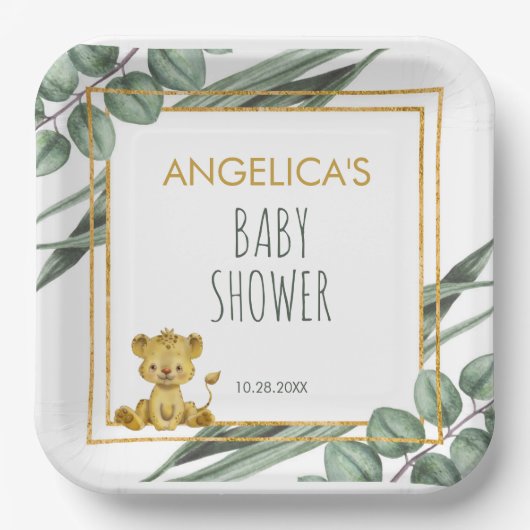 Sweet Jungle Safari Lion Gold Baby Dusche Pappteller (Vorderseite)