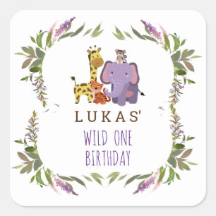 Sweet Jungle Safari Tier 1. Geburtstag Quadratischer Aufkleber