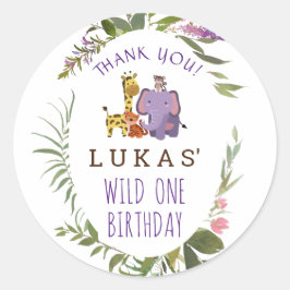 Sweet Jungle Safari Tier 1. Geburtstag Runder Aufkleber