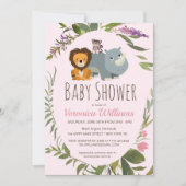 Sweet Jungle Safari Tiere Pink Girl Baby Dusche Einladung (Vorderseite)