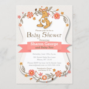 Sweet Kangaroo Floral Baby Dusche Einladung