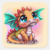Sweet Kawaii Baby Dragon Quadratischer Aufkleber (Vorderseite)