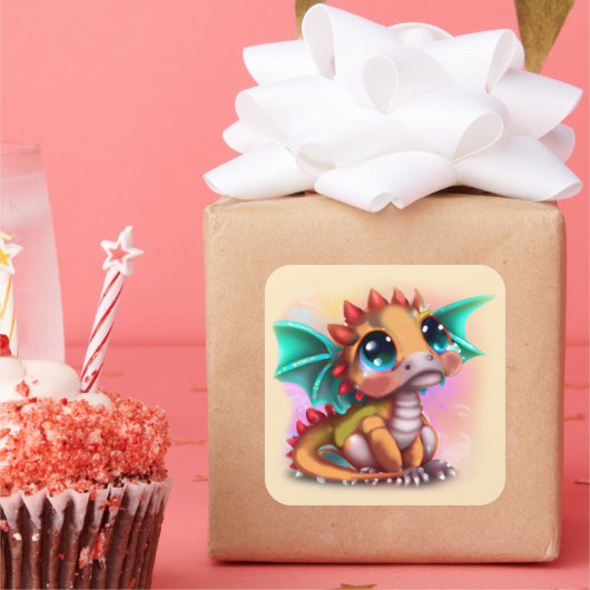 Sweet Kawaii Baby Dragon Quadratischer Aufkleber (Party)