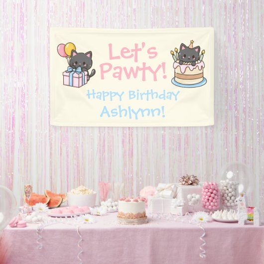 Sweet Kawaii Black Cat Birthday Party Banner (Party)