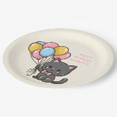 Sweet Kawaii Black Cat Birthday Party Pappteller (Schrägansicht)