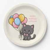 Sweet Kawaii Black Cat Birthday Party Pappteller (Vorderseite)
