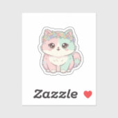 Sweet Kawaii Cat with Flower Crown Sticker (Blatt)