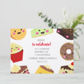 Sweet Kawaii Desserts Einladung für Kinder (Stehend Vorderseite)