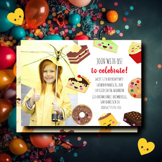 Sweet Kawaii Desserts Foto Einladung für Kinder