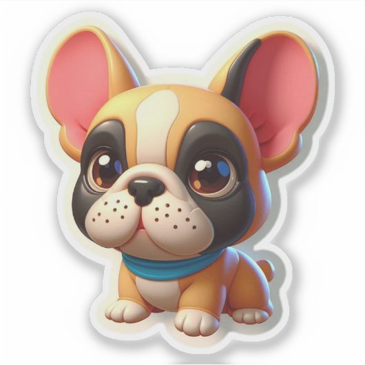 Sweet Kawaii French Bulldog Puppy mit Blue Scarf Aufkleber (Vorderseite)