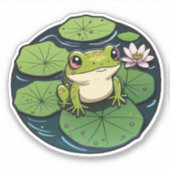 Sweet Kawaii Frog auf Lily Pad Sticker, Niedlicher Aufkleber (Vorderseite)