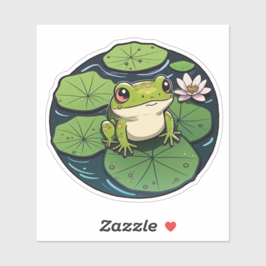 Sweet Kawaii Frog auf Lily Pad Sticker, Niedlicher Aufkleber (Blatt)
