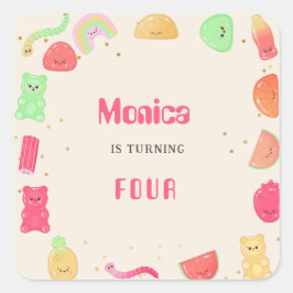 Sweet kawaii gummi Bonbons Geburtstag Quadratischer Aufkleber