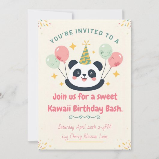 Sweet Kawaii Panda Birthday Bash Invitation Einladung (Vorderseite)