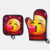 Sweet Kiss Heart Emoji Ofenhandschuh & Topflappen-Set (Vorderseite)