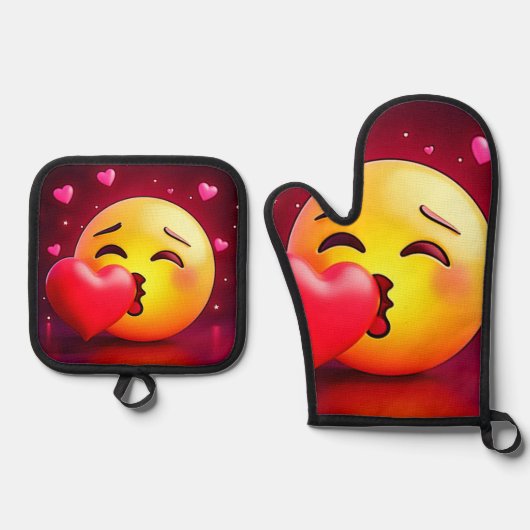 Sweet Kiss Heart Emoji Ofenhandschuh & Topflappen-Set (Vorderseite)
