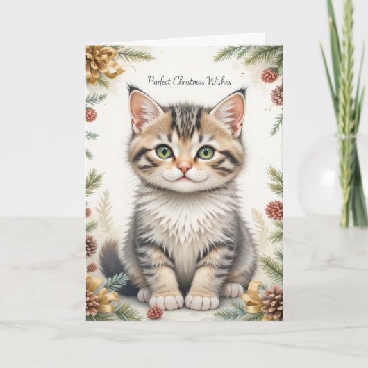 Sweet Kitten Floral Christmas Cute Pastel Karte (Vorderseite)